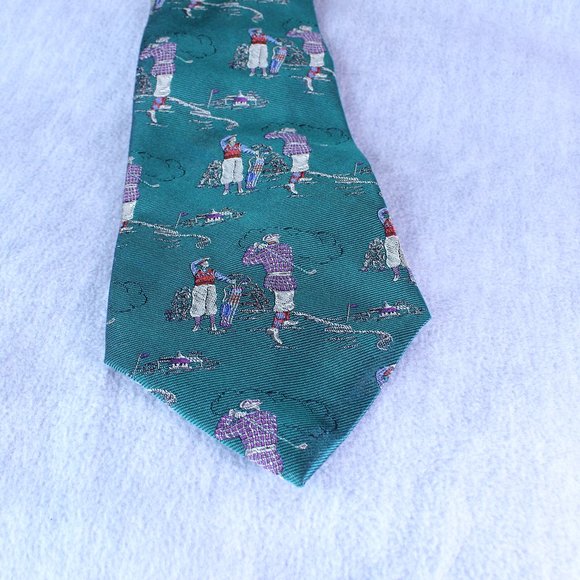 Nautica NECK TIE Vintage GOLFER PATTERN 100% Silk Hand Finished Woven In England - Picture 1 of 3